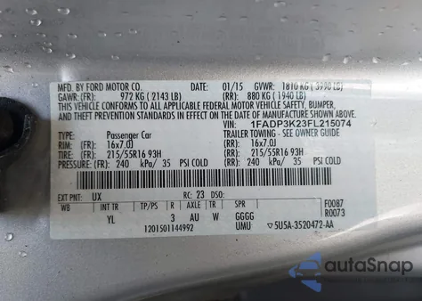 2015 Ford Focus Se z USA, uszkodzony, nr VIN 1FADP3K23FL215074